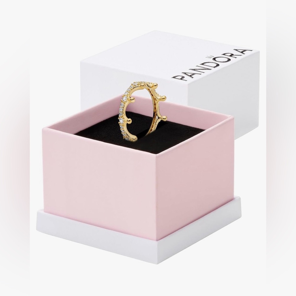 Pandora clear sparkling crown ring GOLD size 6